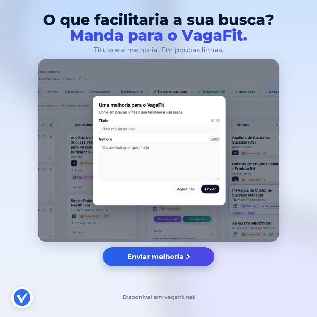 Modal Uma melhoria para o VagaFit sobre o Kanban, com campos de título e descrição da melhoria.