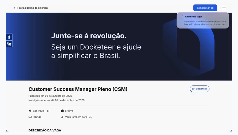 Painel da extensão VagaFit ao lado da vaga.
